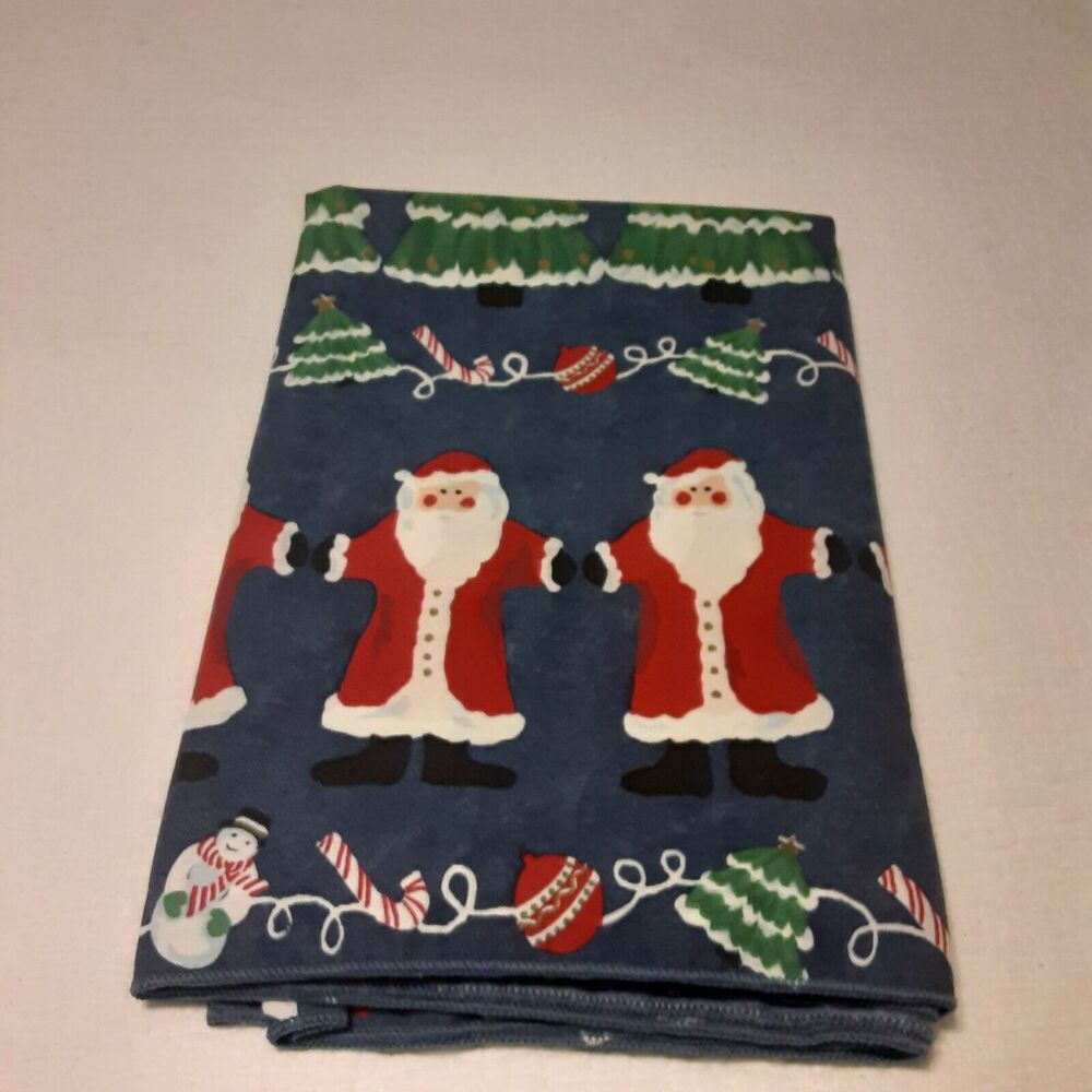 Jolly Santa Snowmen Garland Tree Tablecloth Christmas Whimsy 59x82.5" Hemstitch